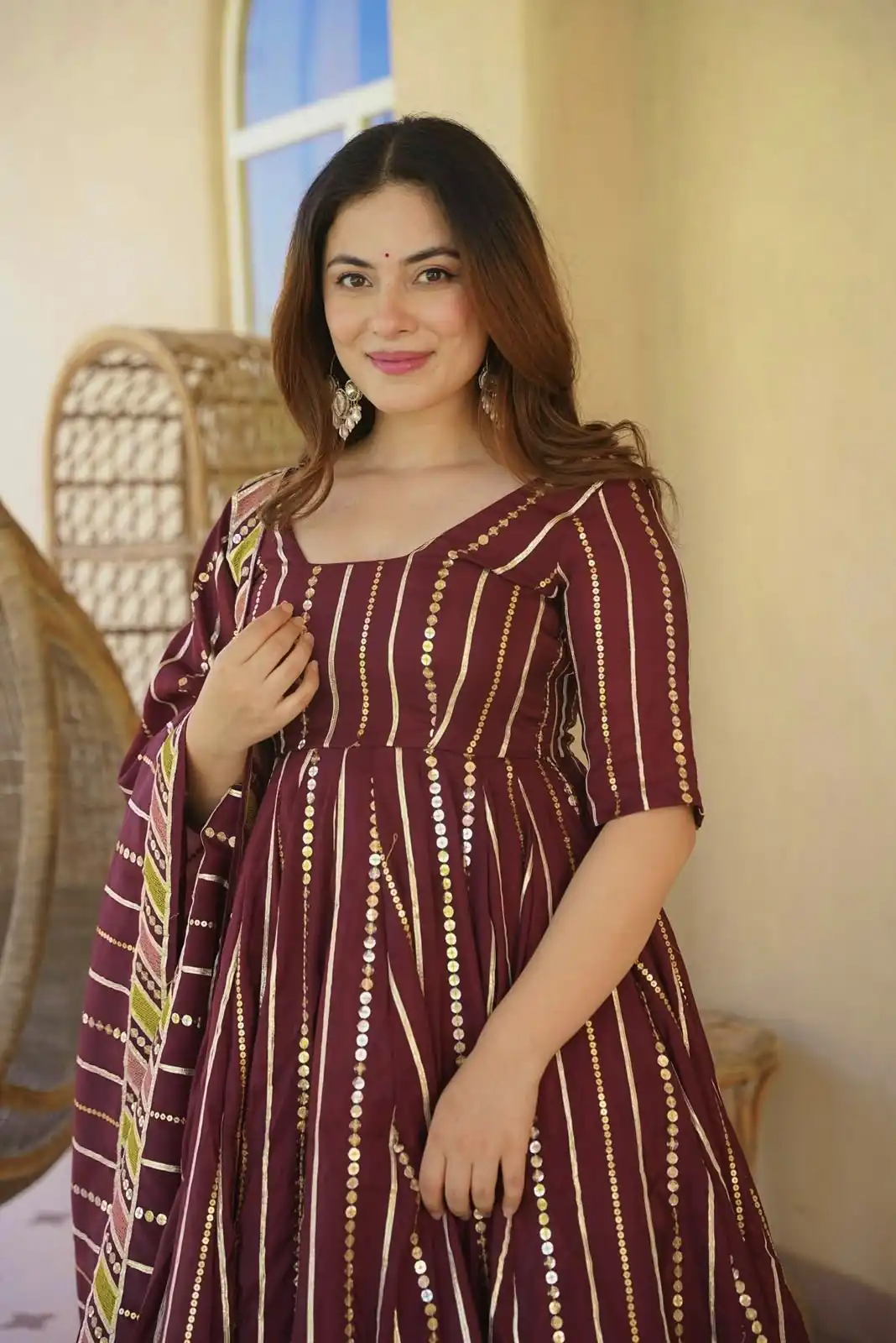 Nice Maroon Faux Georgette Embroidery Work Anarkali Suit - Image 4