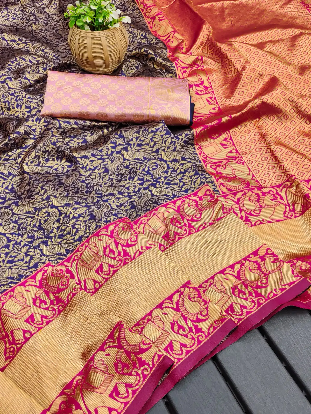 Perfect Blue Lichi Silk Jacquard All Over Work Saree - Image 2