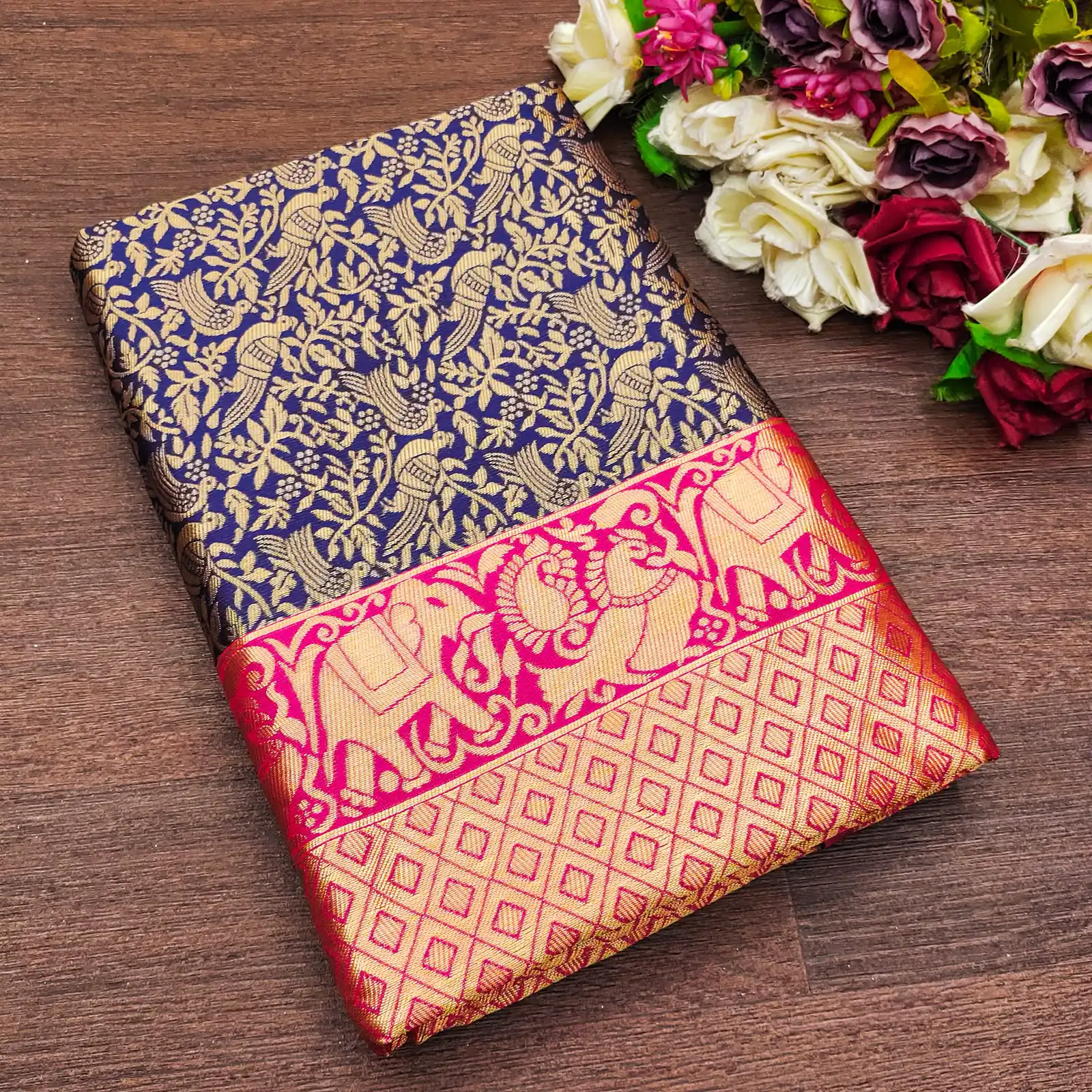Perfect Blue Lichi Silk Jacquard All Over Work Saree - Image 3