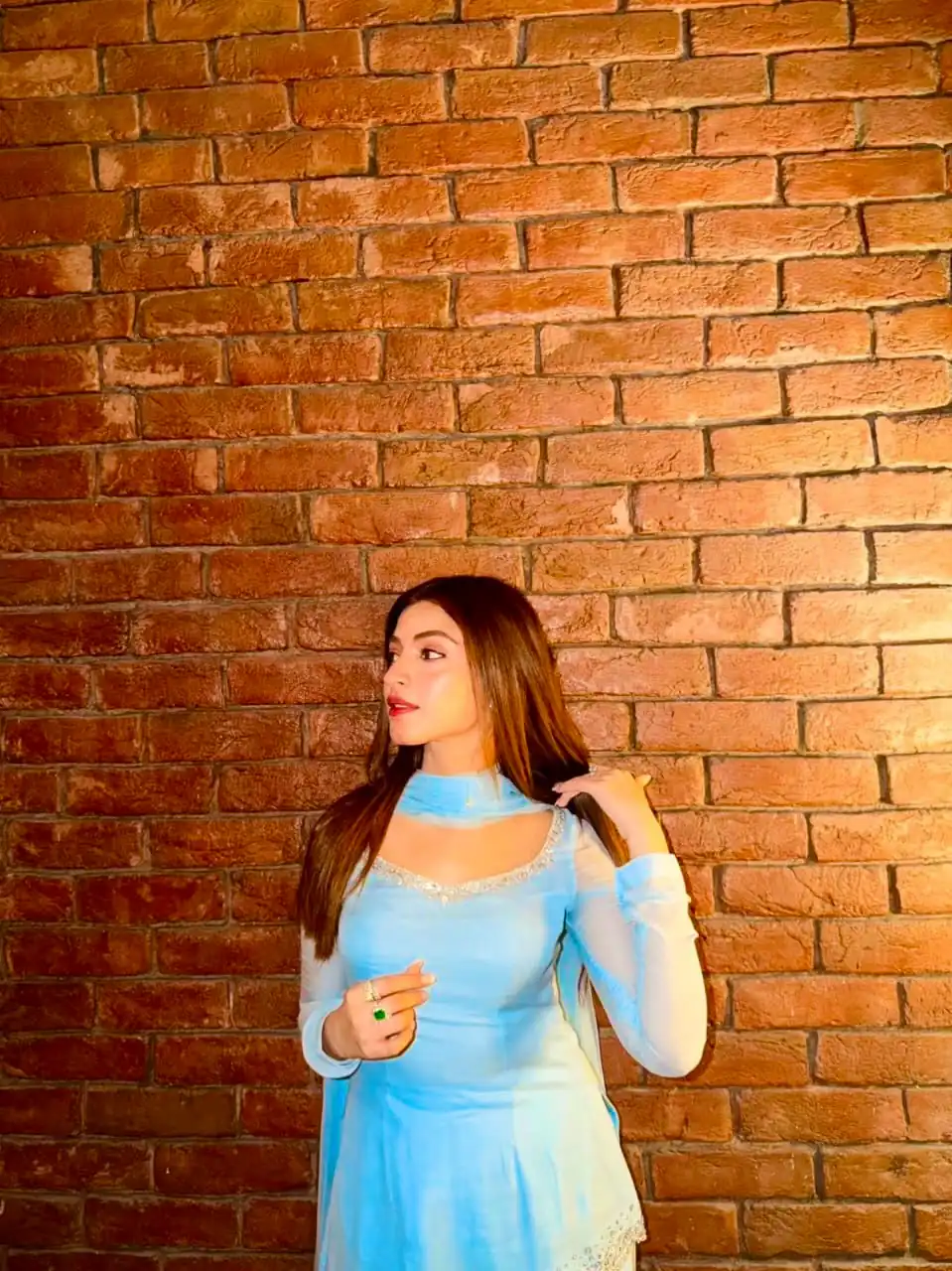 Shiny Sky Blue Faux Georgette Thread Work Salwar Suit - Image 3