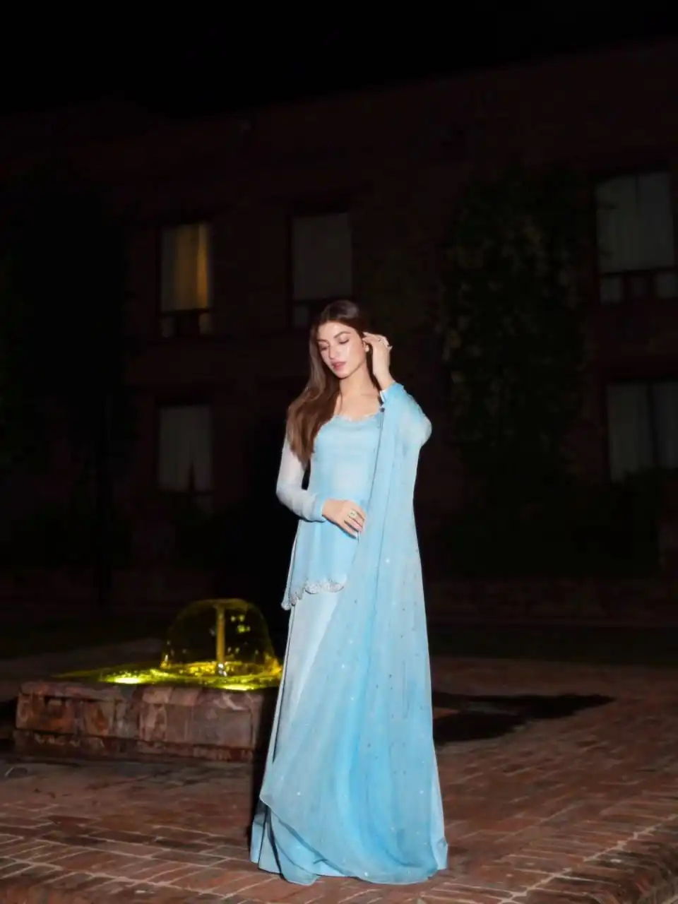 Shiny Sky Blue Faux Georgette Thread Work Salwar Suit - Image 2