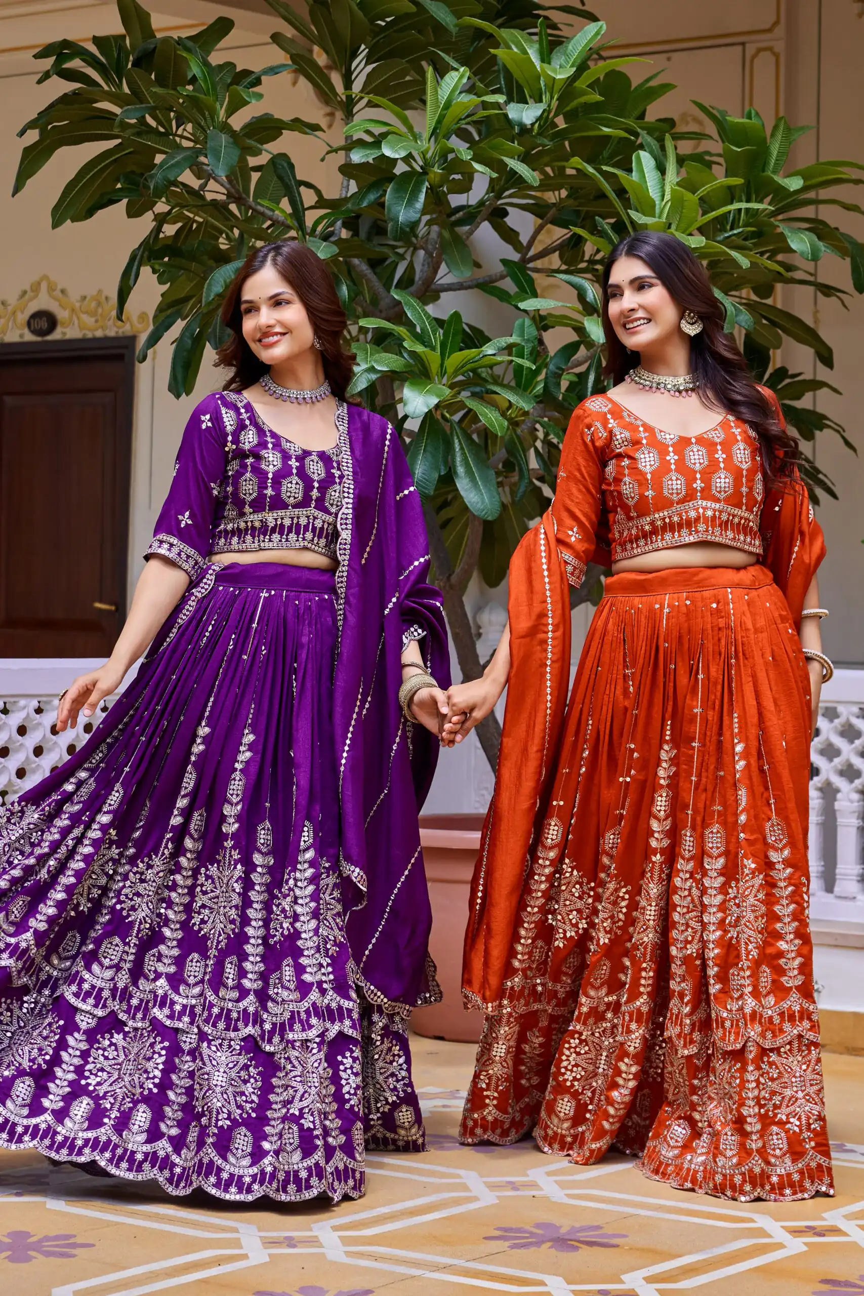 Super Purple Vichitra Sequence Work Lehenga Choli - Image 4
