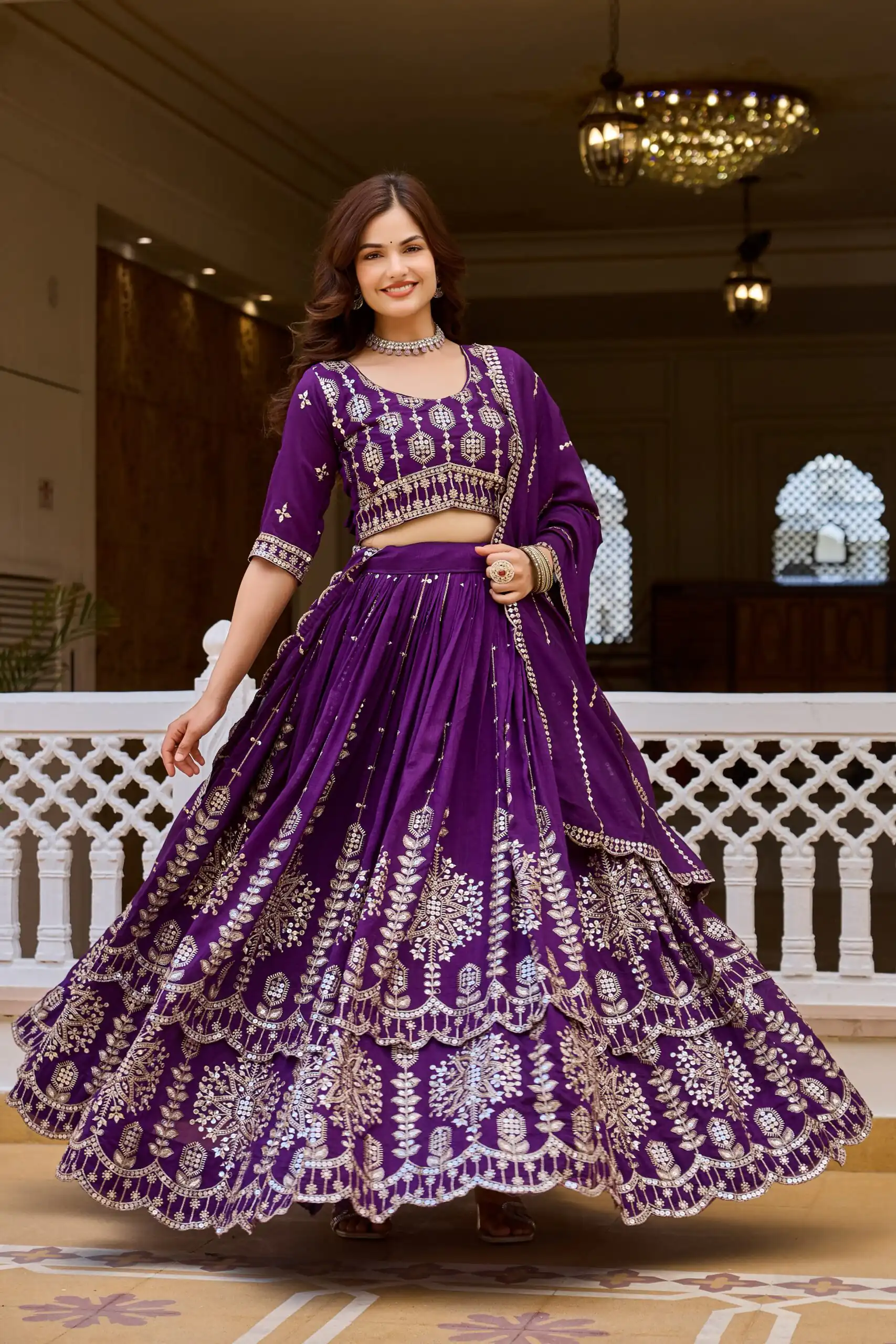 Super Purple Vichitra Sequence Work Lehenga Choli - Image 2