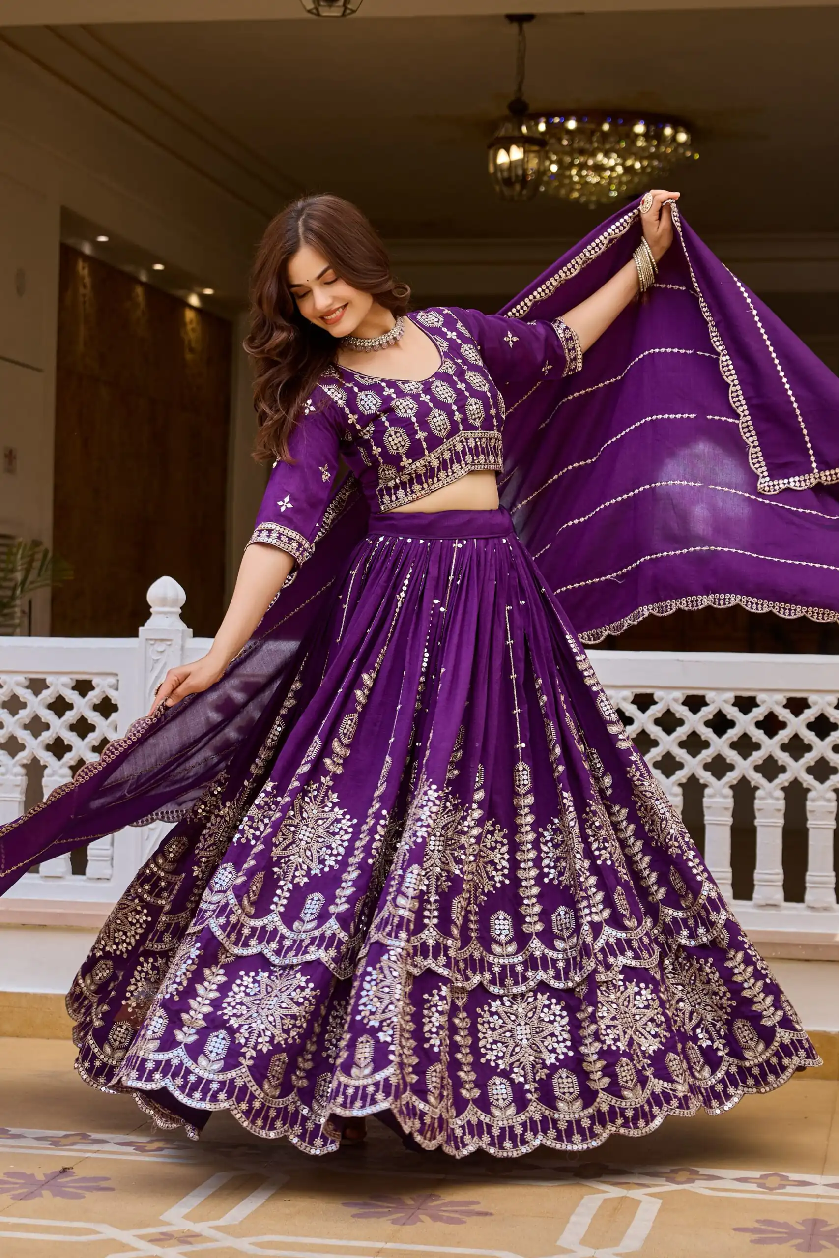 Super Purple Vichitra Sequence Work Lehenga Choli