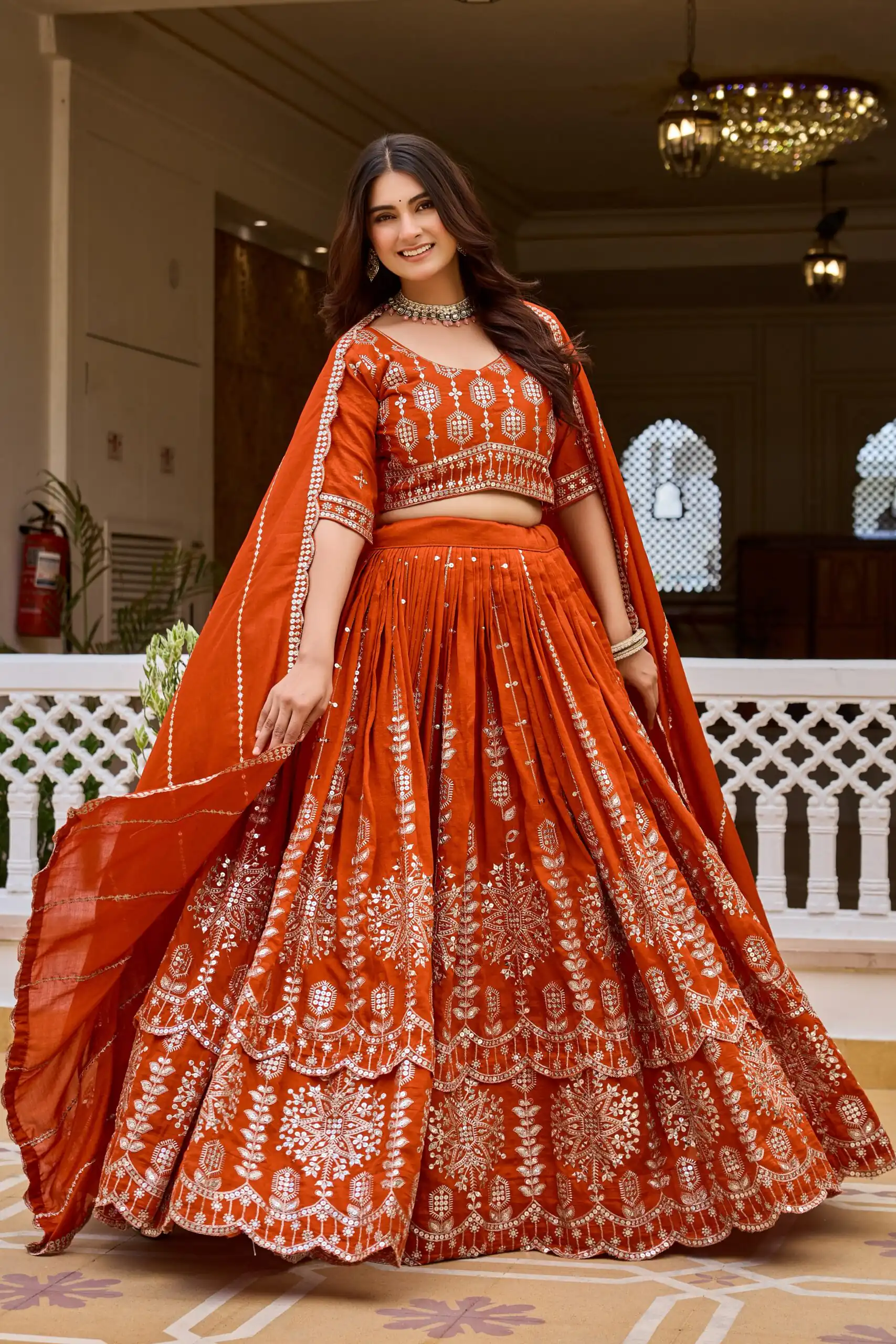 Super Rust Vichitra Sequence Work Lehenga Choli - Image 3