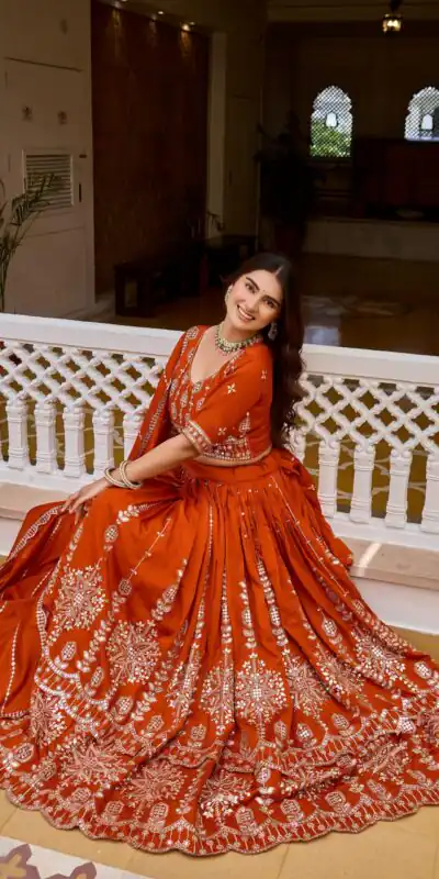 Alternative view of Super Rust Vichitra Sequence Work Lehenga Choli