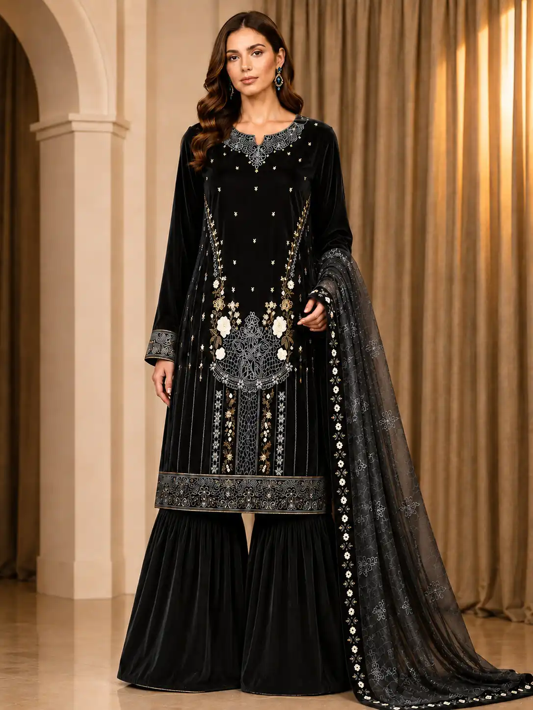 Trendy Black 9000 Velvet Sequence Work Salwar Suit