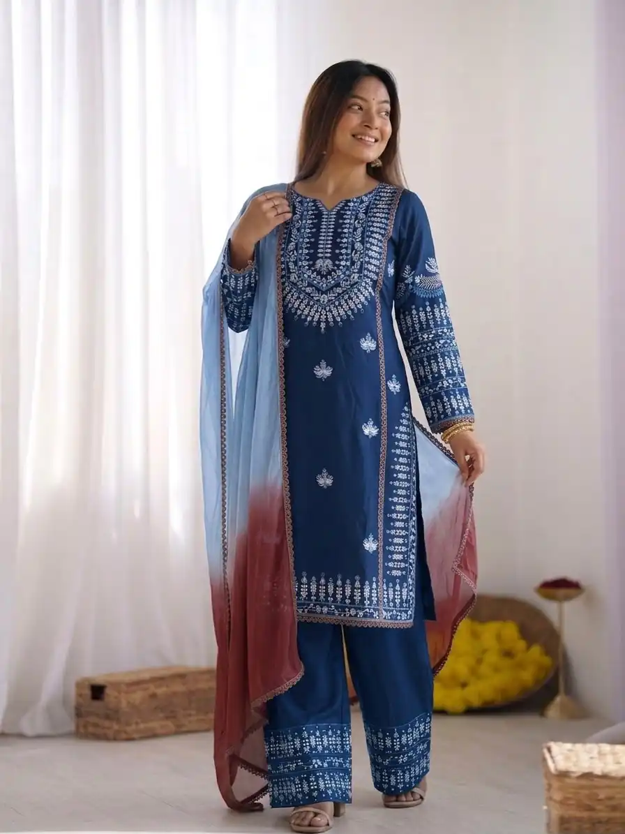 NSR 888 Blue Rayon Salwar Suit with Embroidery Work & Thread Embroidery. Best Price ₹2199. Delivery 4-6 Working Days. Shop now. | Jump Suits, Salwar suit, Casual Suits, Creative suits, Designer Suits, Palazzo Suits, Party Wear Suits, Patiala Suits, Straight Suits