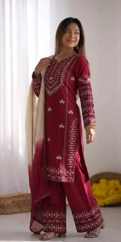 NSR 888 Maroon Rayon Salwar Suit with Embroidery Work & Thread Embroidery. Best Price ₹2199. Delivery 4-6 Working Days. Shop now. | Jump Suits, Salwar suit, Casual Suits, Creative suits, Designer Suits, Palazzo Suits, Party Wear Suits, Patiala Suits, Straight Suits