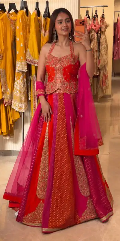 BB 85 Orange Shiny Chinon Silk Sequence Work Lehenga Choli Perfect for Wedding, Party, Ganesh Chaturthi, Baby Shower, Makar Affordable Price ₹2999. /- | Lehenga, Bollywood Lehenga, Creative Lehenga, Designer Lehenga, Embroidered Lehenga, Party Wear Lehenga