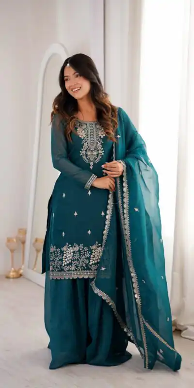 KB 295 Teal Crunchy Silk Salwar Suit with Embroidery Work. Wedding, Party, Festive, Events Best Price ₹2299. Delivery 4-6 Working Days. Shop now. | Jump Suits, Salwar suit, Casual Suits, Creative suits, Designer Suits, Palazzo Suits, Party Wear Suits, Patiala Suits, Straight Suits