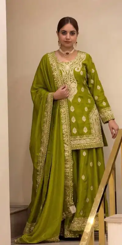 AD 236 Mehendi Color Chinon Silk Salwar Suit with Embroidery Work. Online Get it for ₹2349. Delivery 4-6 Working Days. Shop now. | Jump Suits, Salwar suit, Casual Suits, Creative suits, Designer Suits, Palazzo Suits, Party Wear Suits, Patiala Suits, Straight Suits