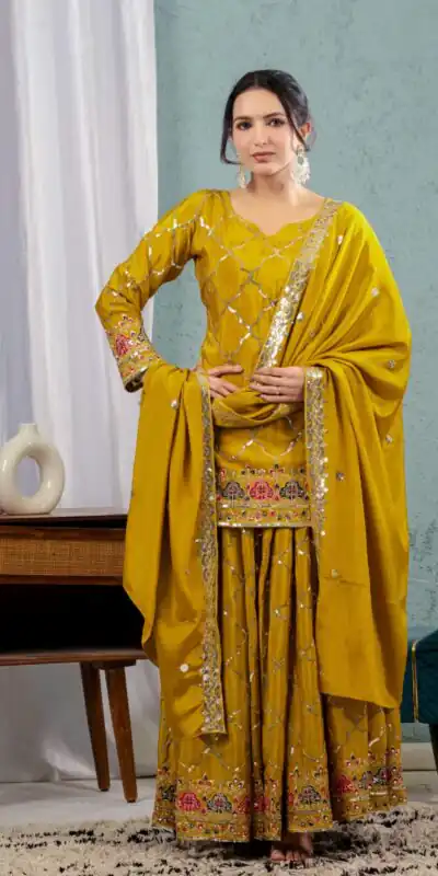 ND 5017 Mustered Color Chinon Silk Salwar Suit with Embroidery Work. Online Get it for ₹2319. Delivery 4-6 Working Days. Shop now. | Jump Suits, Salwar suit, Casual Suits, Creative suits, Designer Suits, Palazzo Suits, Party Wear Suits, Patiala Suits, Straight Suits
