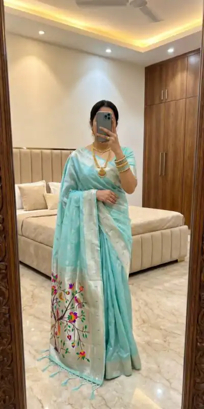 MB 1111 Blue Color Organza Silk Saree with Moti Work & Zari Work. Grab it for ₹2399. Delivery 4-6 Working Days. Shop now. | Sarees, Bollywood Sarees, Creative Sarees, Designer Sarees, Embroidered Sarees, Ethnic Saree, Modern Digital sarees, Party Wear Sarees