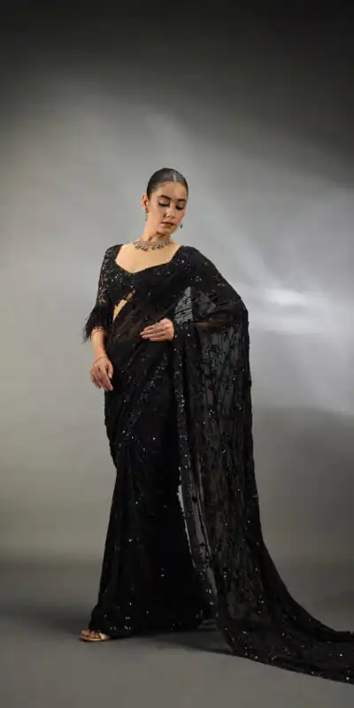  DF 3481 Black Color Faux Georgette Embroidery Sequins Work Saree Casual, Wedding, Festive, Events . Expected Delivery  4-6 Working Days @1999/- only                                                                                | Sarees, Bollywood Sarees, Creative Sarees, Designer Sarees, Embroidered Sarees, Ethnic Saree, Modern Digital sarees, Party Wear Sarees