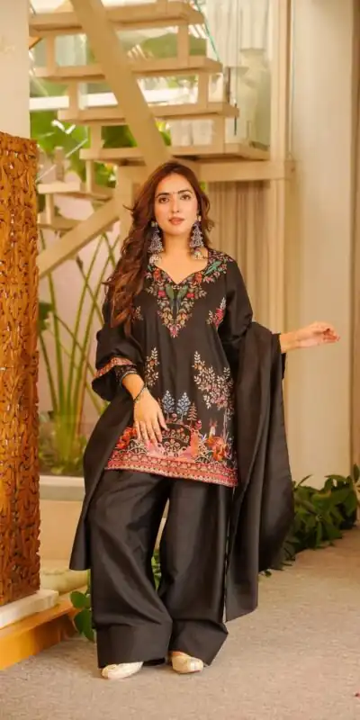 KD 1616 Black Rayon Salwar Suit with Embroidery Work & Thread Embroidery. Best Price ₹2399. Delivery 4-6 Working Days. Shop now. | Jump Suits, Salwar suit, Casual Suits, Creative suits, Designer Suits, Palazzo Suits, Party Wear Suits, Patiala Suits, Straight Suits
