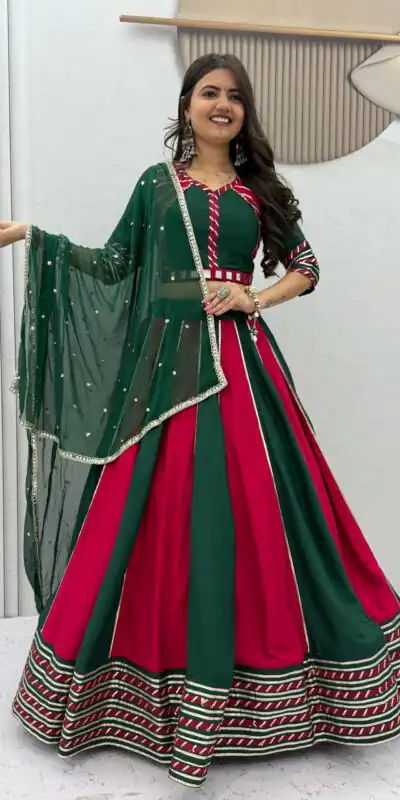PC 589 Green in Pure Cotton Mirror Work & Gamthi Work Lehenga Choli . Exclusive Offer ₹2199. Delivery 4-6 Working Days. Shop now. | Lehenga, Bollywood Lehenga, Creative Lehenga, Designer Lehenga, Embroidered Lehenga, Party Wear Lehenga