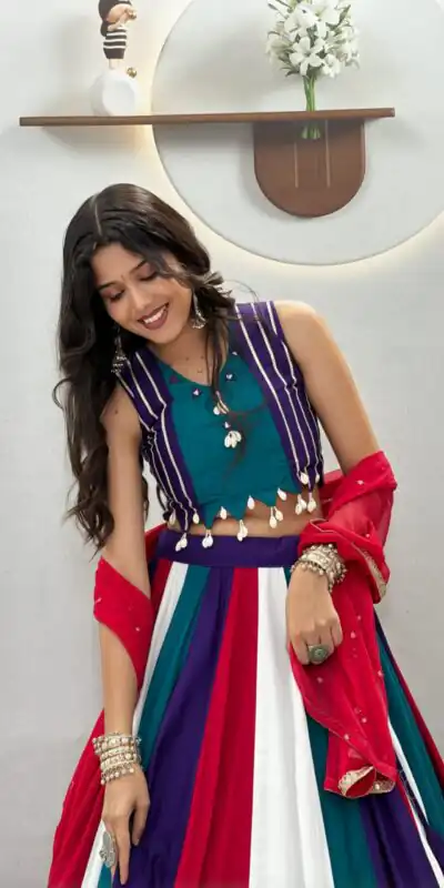 Ram 186 Multi in Pure Cotton Mirror Work & Gamthi Work Lehenga Choli . Exclusive Offer ₹3149. Delivery 4-6 Working Days. Shop now. | Lehenga, Bollywood Lehenga, Creative Lehenga, Designer Lehenga, Embroidered Lehenga, Party Wear Lehenga