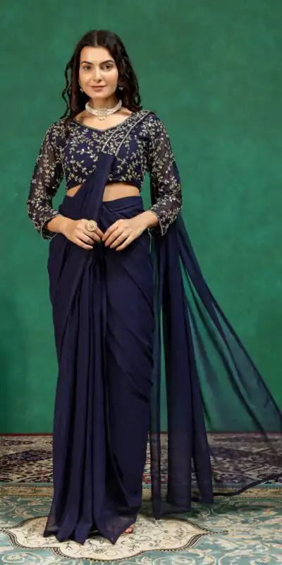 ST 1208 Navy Blue Color Faux Georgette Embroidery Sequins Work Saree Casual, Wedding, Festive, Events . Expected Delivery 4-6 Working Days @2099/- only | Sarees, Bollywood Sarees, Creative Sarees, Designer Sarees, Embroidered Sarees, Ethnic Saree, Modern Digital sarees, Party Wear Sarees