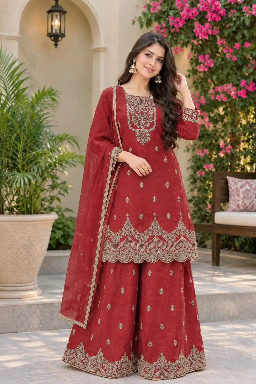 ND 5081 Red Crunchy Silk Salwar Suit with Embroidery Work. Wedding, Party, Festive, Events Best Price ₹2399. Delivery 4-6 Working Days. Shop now. | Jump Suits, Salwar suit, Casual Suits, Creative suits, Designer Suits, Palazzo Suits, Party Wear Suits, Patiala Suits, Straight Suits