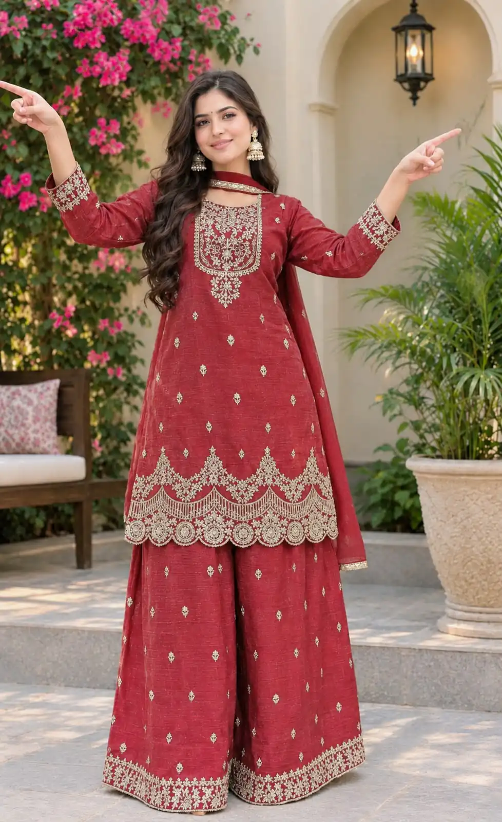 ND 5081 Red Crunchy Silk Salwar Suit with Embroidery Work. Wedding, Party, Festive, Events Best Price ₹2399. Delivery 4-6 Working Days. Shop now. | Jump Suits, Salwar suit, Casual Suits, Creative suits, Designer Suits, Palazzo Suits, Party Wear Suits, Patiala Suits, Straight Suits