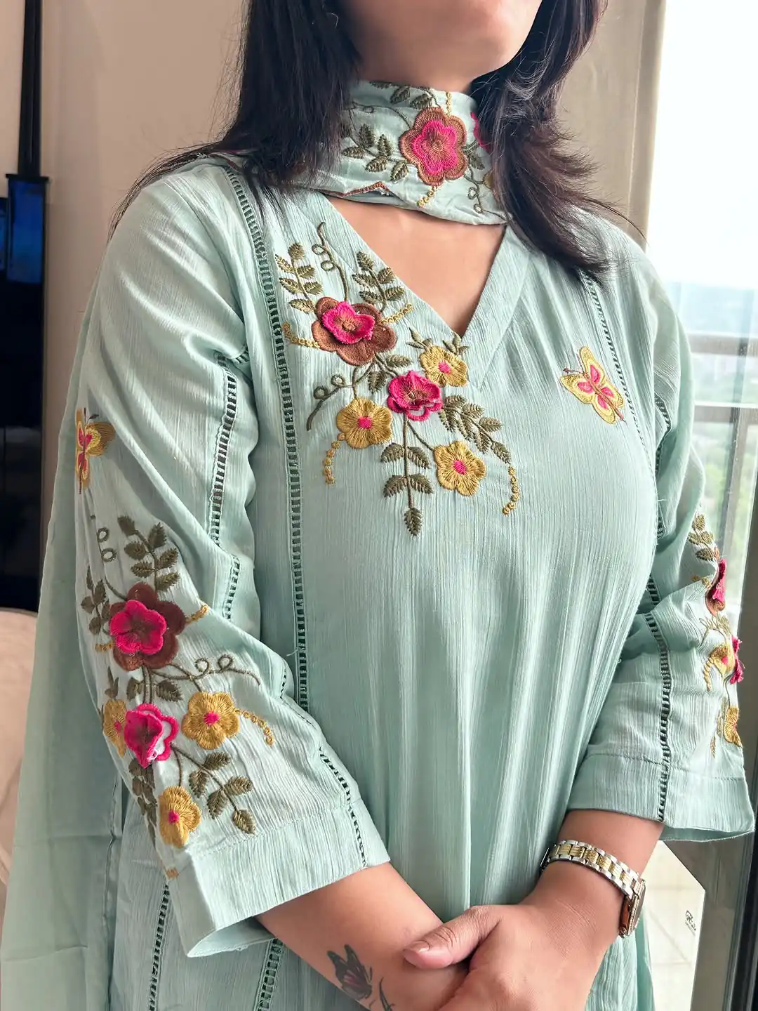 LG 2152 Sea Green in Air Tex Chino Embroidery Work & Cut Work Salwar Suit n. Get it for ₹2499. Delivery 4-6 Working Days. Shop now. | Jump Suits, Salwar suit, Casual Suits, Creative suits, Designer Suits, Palazzo Suits, Party Wear Suits, Patiala Suits, Straight Suits