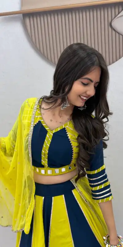 PC 589 Yellow in Pure Cotton Mirror Work & Gamthi Work Lehenga Choli . Exclusive Offer ₹2199. Delivery 4-6 Working Days. Shop now. | Lehenga, Bollywood Lehenga, Creative Lehenga, Designer Lehenga, Embroidered Lehenga, Party Wear Lehenga