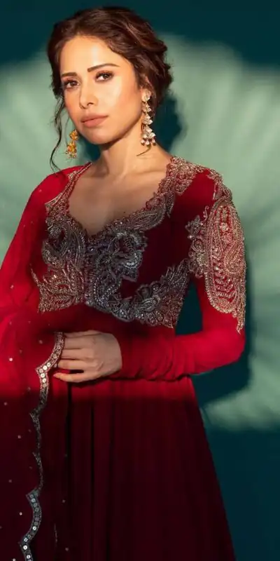 ST 1109 Red Chinon Gown. Perfect for Wedding, Party, Mehendi, Eid, Housewarming – Best Price ₹2149. Delivery 4-6 Working Days. Shop now. | Gowns, Bollywood Gowns, Creative Gowns, Designer Gowns, Embroidered Gowns, Party Wear Gowns