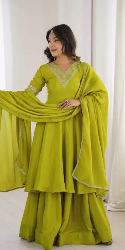 SP 87 Mehendi Chinon Silk Salwar Suit with Embroidery Work & Sequins Work. Get it for ₹2149. Delivery 4-6 Working Days. Shop now. | Jump Suits, Salwar suit, Casual Suits, Creative suits, Designer Suits, Palazzo Suits, Party Wear Suits, Patiala Suits, Straight Suits