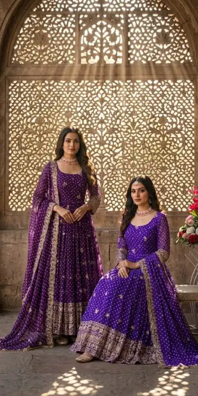 WW 1283 Purple in Colour Faux Georgette Bandhani Print Work Gown. Available at ₹2399 only. Delivery 4-6 Working Days. Shop now. | Gowns, Bollywood Gowns, Creative Gowns, Designer Gowns, Embroidered Gowns, Party Wear Gowns