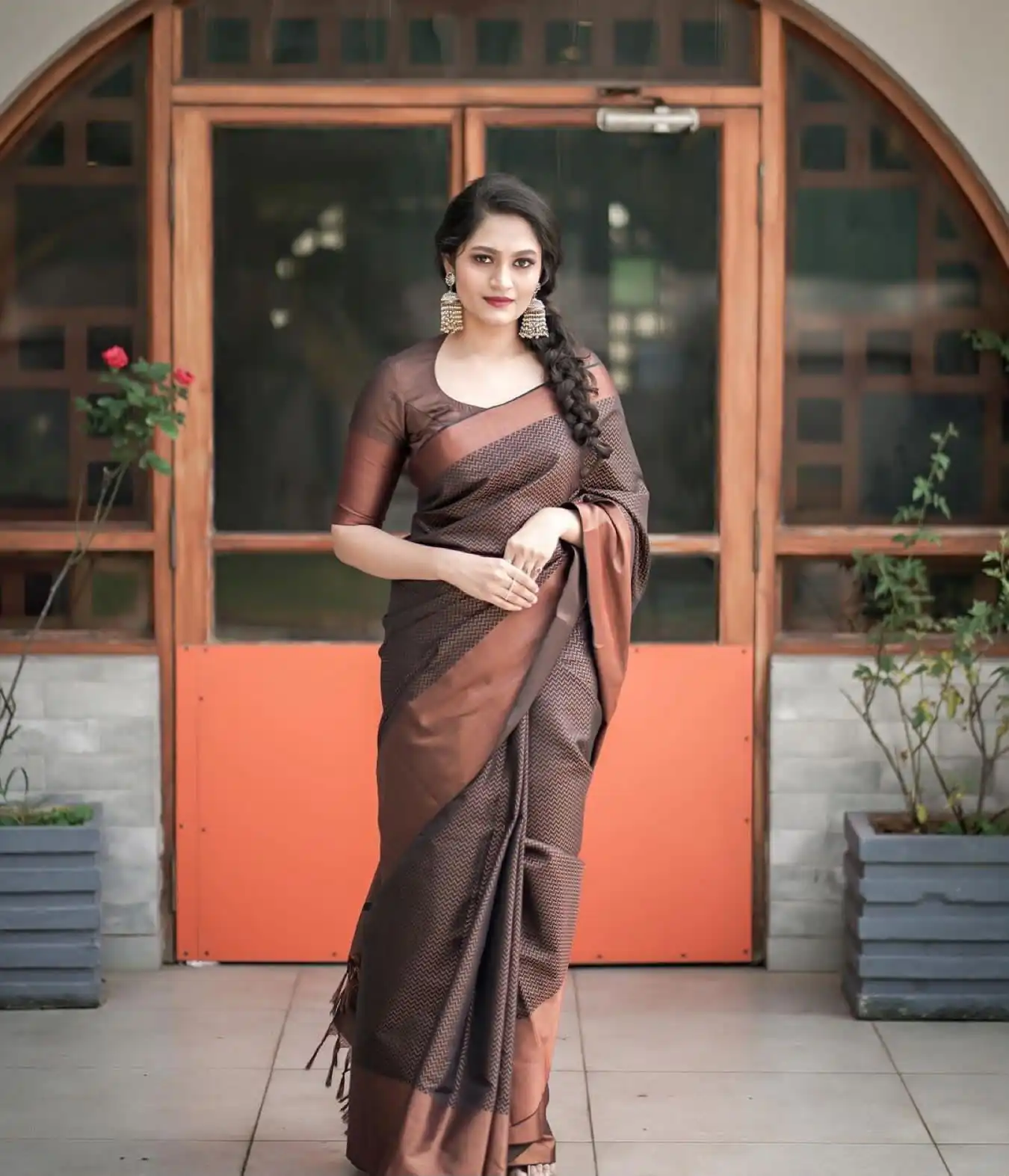 Magical Brown Soft Lichi Jacquard Work Saree Magical Brown Soft Lichi Jacquard Work Saree - Buy Online at Anarkalika
