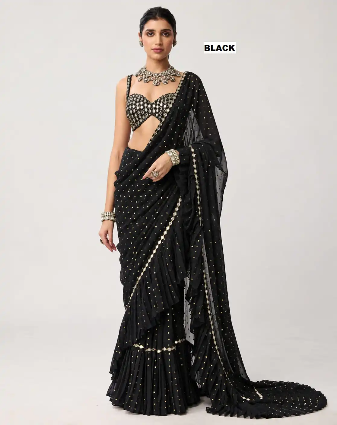 DF 3455 Black Color Faux Georgette Embroidery Sequins Work Saree Casual, Wedding, Festive, Events . Expected Delivery 4-6 Working Days @2199/- only | Sarees, Bollywood Sarees, Creative Sarees, Designer Sarees, Embroidered Sarees, Ethnic Saree, Modern Digital sarees, Party Wear Sarees