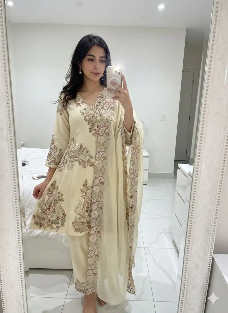 BE 449 Cream in Wine Fendy Silk Embroidery Work & Sequins Work Salwar Suit . Now at just ₹2449. Delivery 4-6 Working Days. Shop now. | Jump Suits, Salwar suit, Casual Suits, Creative suits, Designer Suits, Palazzo Suits, Party Wear Suits, Patiala Suits, Straight Suits