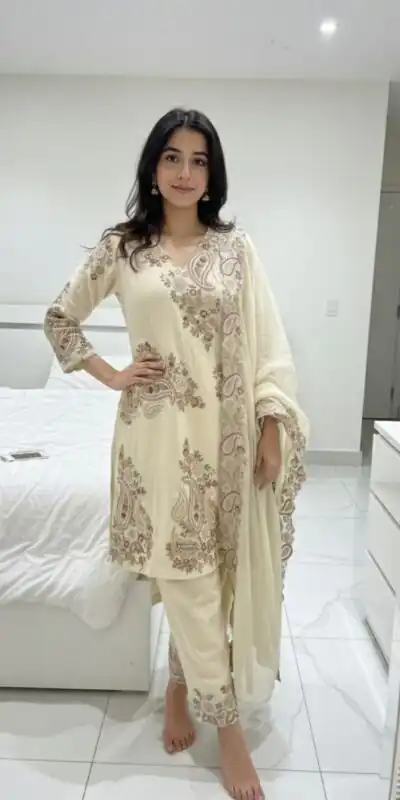 BE 449 Cream in Wine Fendy Silk Embroidery Work & Sequins Work Salwar Suit . Now at just ₹2449. Delivery 4-6 Working Days. Shop now. | Jump Suits, Salwar suit, Casual Suits, Creative suits, Designer Suits, Palazzo Suits, Party Wear Suits, Patiala Suits, Straight Suits
