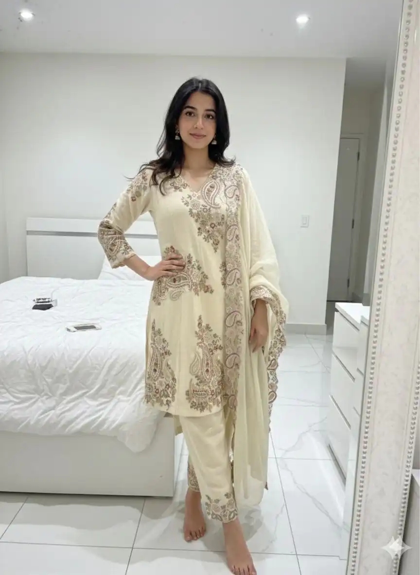 BE 449 Cream in Wine Fendy Silk Embroidery Work & Sequins Work Salwar Suit . Now at just ₹2449. Delivery 4-6 Working Days. Shop now. | Jump Suits, Salwar suit, Casual Suits, Creative suits, Designer Suits, Palazzo Suits, Party Wear Suits, Patiala Suits, Straight Suits