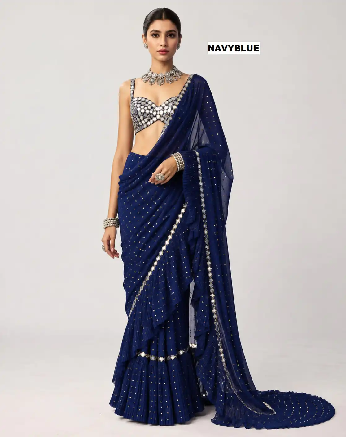 DF 3455 Navy Blue Color Faux Georgette Embroidery Sequins Work Saree Casual, Wedding, Festive, Events . Expected Delivery 4-6 Working Days @2199/- only | Sarees, Bollywood Sarees, Creative Sarees, Designer Sarees, Embroidered Sarees, Ethnic Saree, Modern Digital sarees, Party Wear Sarees