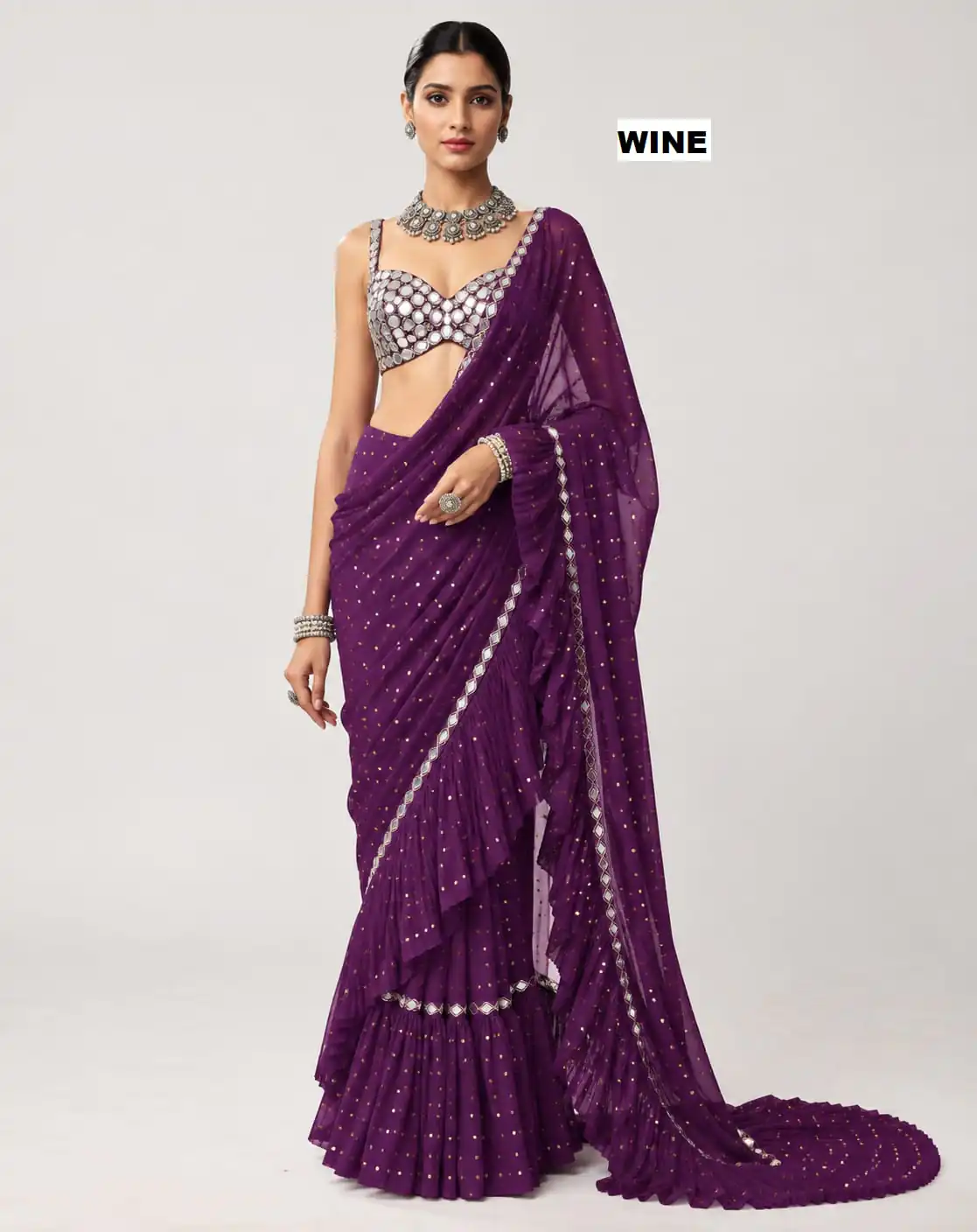 DF 3455 Wine Color Faux Georgette Embroidery Sequins Work Saree Casual, Wedding, Festive, Events . Expected Delivery 4-6 Working Days @2199/- only | Sarees, Bollywood Sarees, Creative Sarees, Designer Sarees, Embroidered Sarees, Ethnic Saree, Modern Digital sarees, Party Wear Sarees