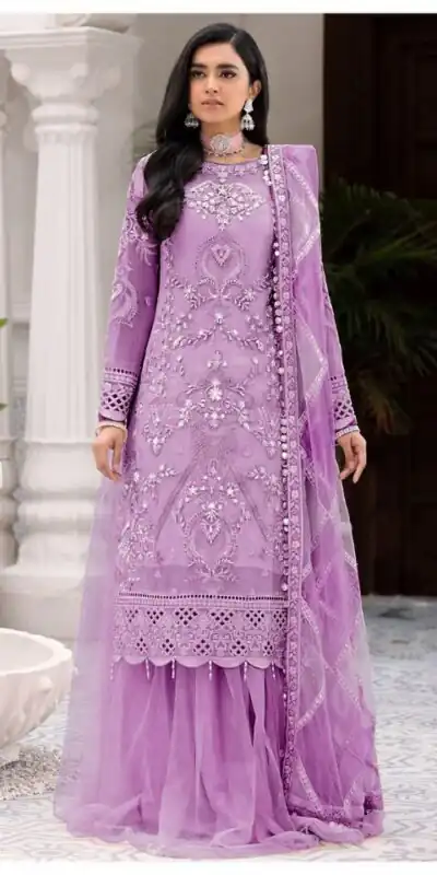 FC 131 Lavender Georgette Salwar Suit with Mirror Work & Embroidery Work. Get it for ₹2349. Delivery 4-6 Working Days. Shop now. | Jump Suits, Salwar suit, Casual Suits, Creative suits, Designer Suits, Palazzo Suits, Party Wear Suits, Patiala Suits, Straight Suits