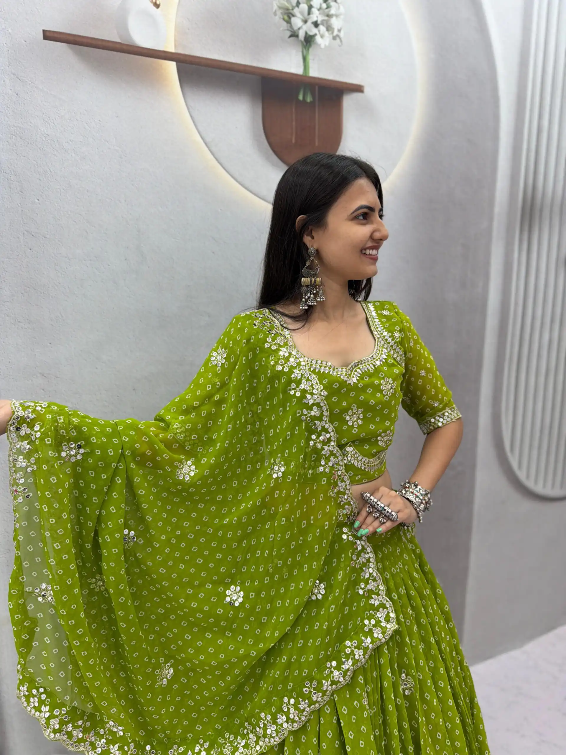 PC 602 Parrot Green Faux Georgette Lehenga Choli with Embroidery Work & Lace Work. Special Price ₹3149. Delivery 4-6 Working Days. Shop now. | Lehenga, Bollywood Lehenga, Creative Lehenga, Designer Lehenga, Embroidered Lehenga, Party Wear Lehenga