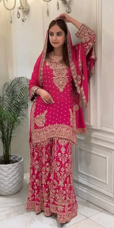 KF 1733 Pink Faux Georgette Salwar Suit with Mirror Work & Embroidery Work. Get it for ₹2849. Delivery 4-6 Working Days. Shop now. | Jump Suits, Salwar suit, Casual Suits, Creative suits, Designer Suits, Palazzo Suits, Party Wear Suits, Patiala Suits, Straight Suits