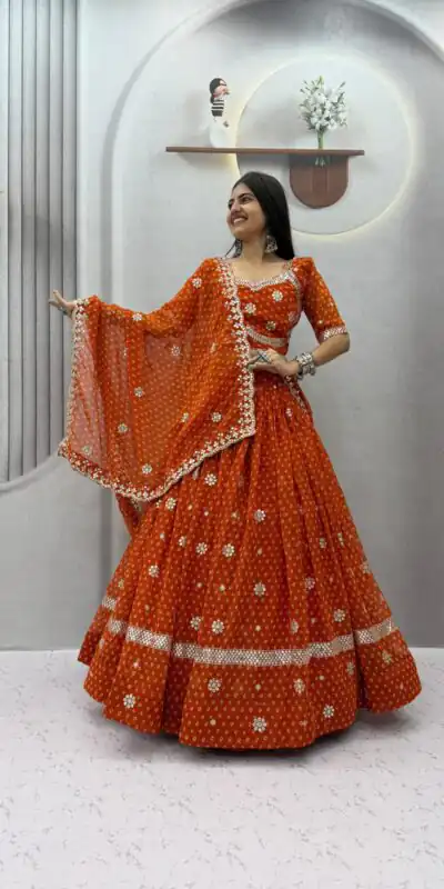 PC 602 Rust Faux Georgette Lehenga Choli with Embroidery Work & Lace Work. Special Price ₹3149. Delivery 4-6 Working Days. Shop now. | Lehenga, Bollywood Lehenga, Creative Lehenga, Designer Lehenga, Embroidered Lehenga, Party Wear Lehenga