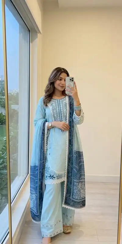 AD 233 Sea Blue in White Satin Rayon Digital Print & Embroidery Work Salwar Suit . Festive Deal ₹2449. Delivery 4-6 Working Days. Shop now. | Jump Suits, Salwar suit, Casual Suits, Creative suits, Designer Suits, Palazzo Suits, Party Wear Suits, Patiala Suits, Straight Suits