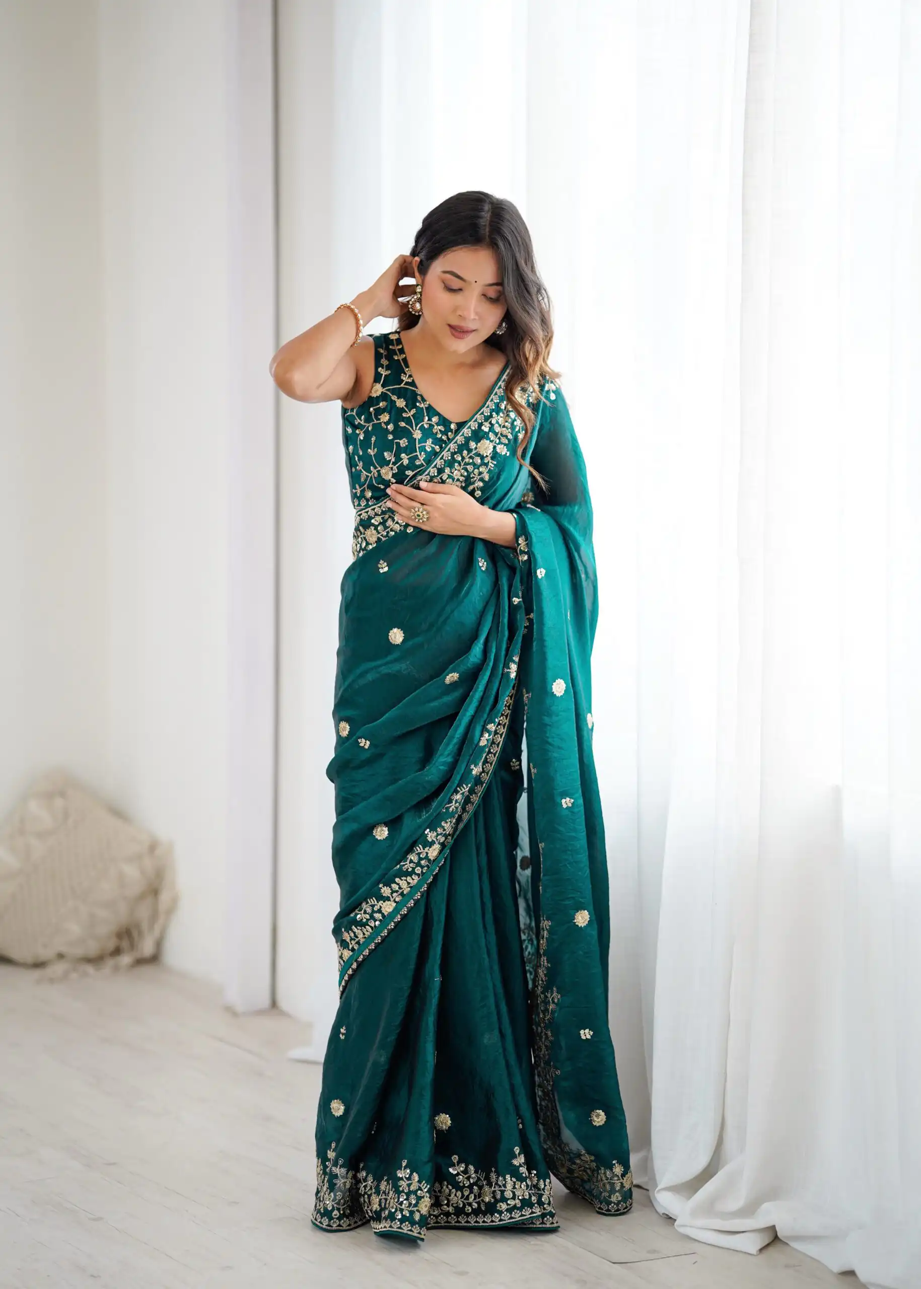 SP 89 Teal Color Fendy Silk Saree With Sequins Work. Wedding, Party, Festive, Events Get it for ₹1799. Delivery 4-6 Working Days. Online Best Shop now. | Sarees, Bollywood Sarees, Creative Sarees, Designer Sarees, Embroidered Sarees, Ethnic Saree, Modern Digital sarees, Party Wear Sarees