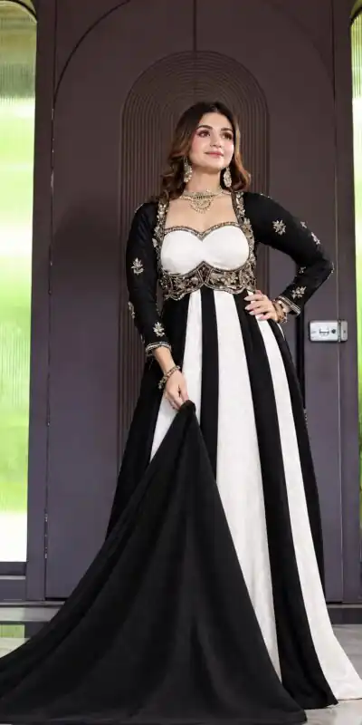ND 5072 Black Fendy Silk Gown with Embroidery Work & Sequins Work. Special Price ₹2849. Delivery 4-6 Working Days. Shop now. | Gowns, Bollywood Gowns, Creative Gowns, Designer Gowns, Embroidered Gowns, Party Wear Gowns
