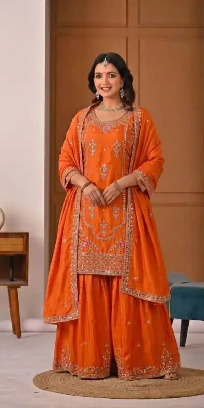 MD 3049 Orange in Color Natural Crepe Embroidery Work Salwar Suit . Affordable Price ₹2349. Delivery 4-6 Working Days. Shop now. | Jump Suits, Salwar suit, Casual Suits, Creative suits, Designer Suits, Palazzo Suits, Party Wear Suits, Patiala Suits, Straight Suits