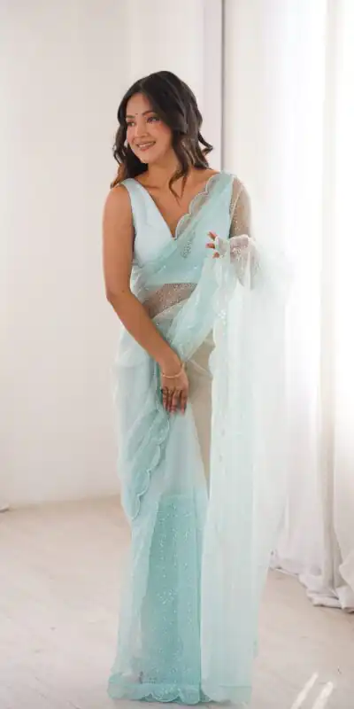 SP 90 Sky Blue Soft Net Saree with Sequins Work & Embroidery Work. Available at ₹2299 only. Delivery 4-6 Working Days. Shop now. | Sarees, Bollywood Sarees, Creative Sarees, Designer Sarees, Embroidered Sarees, Ethnic Saree, Modern Digital sarees, Party Wear Sarees