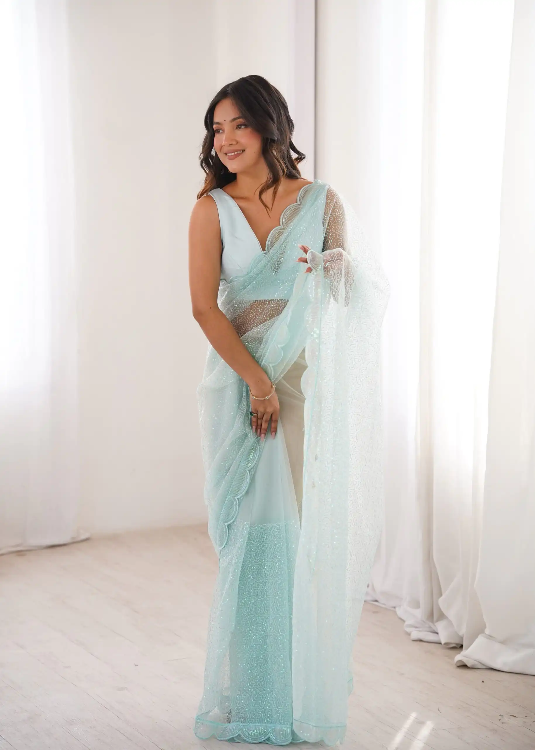 SP 90 Sky Blue Soft Net Saree with Sequins Work & Embroidery Work. Available at ₹2299 only. Delivery 4-6 Working Days. Shop now. | Sarees, Bollywood Sarees, Creative Sarees, Designer Sarees, Embroidered Sarees, Ethnic Saree, Modern Digital sarees, Party Wear Sarees