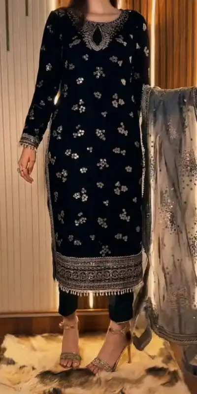 DB 50 Black 9000 Velvet Salwar Suit. Perfect for Wedding, Party, Bridal Wear, Onam, Karwa Chauth – Exclusive Offer ₹2449. Delivery 4-6 Working Days. | Jump Suits, Salwar suit, Casual Suits, Creative suits, Designer Suits, Palazzo Suits, Party Wear Suits, Patiala Suits, Straight Suits