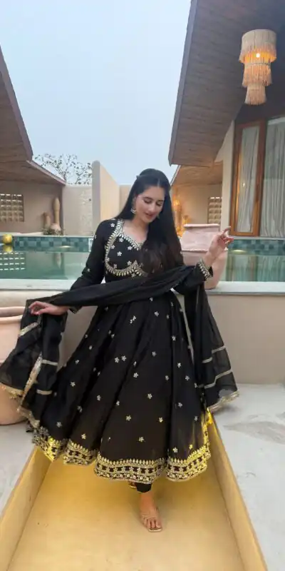 ND 5059 Black Vichitra Silk Salwar Suit with Embroidery Work. Wedding, Party, Festive, Events, Grab it for ₹2449. Delivery 4-6 Working Days. Shop now. | Jump Suits, Salwar suit, Casual Suits, Creative suits, Designer Suits, Palazzo Suits, Party Wear Suits, Patiala Suits, Straight Suits