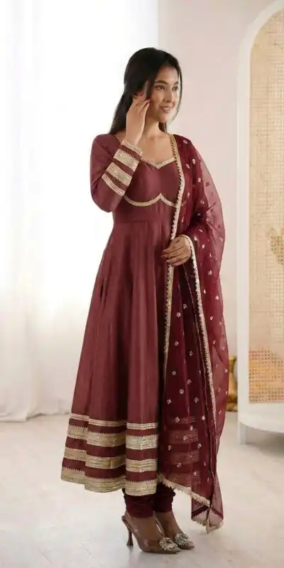 ZF 5017 Maroon Color Cosmos Gold Gown with Embroidery Work & Lace Work. Get it for ₹2099. Delivery 4-6 Working Days. Shop now. | Gowns, Bollywood Gowns, Creative Gowns, Designer Gowns, Embroidered Gowns, Party Wear Gowns